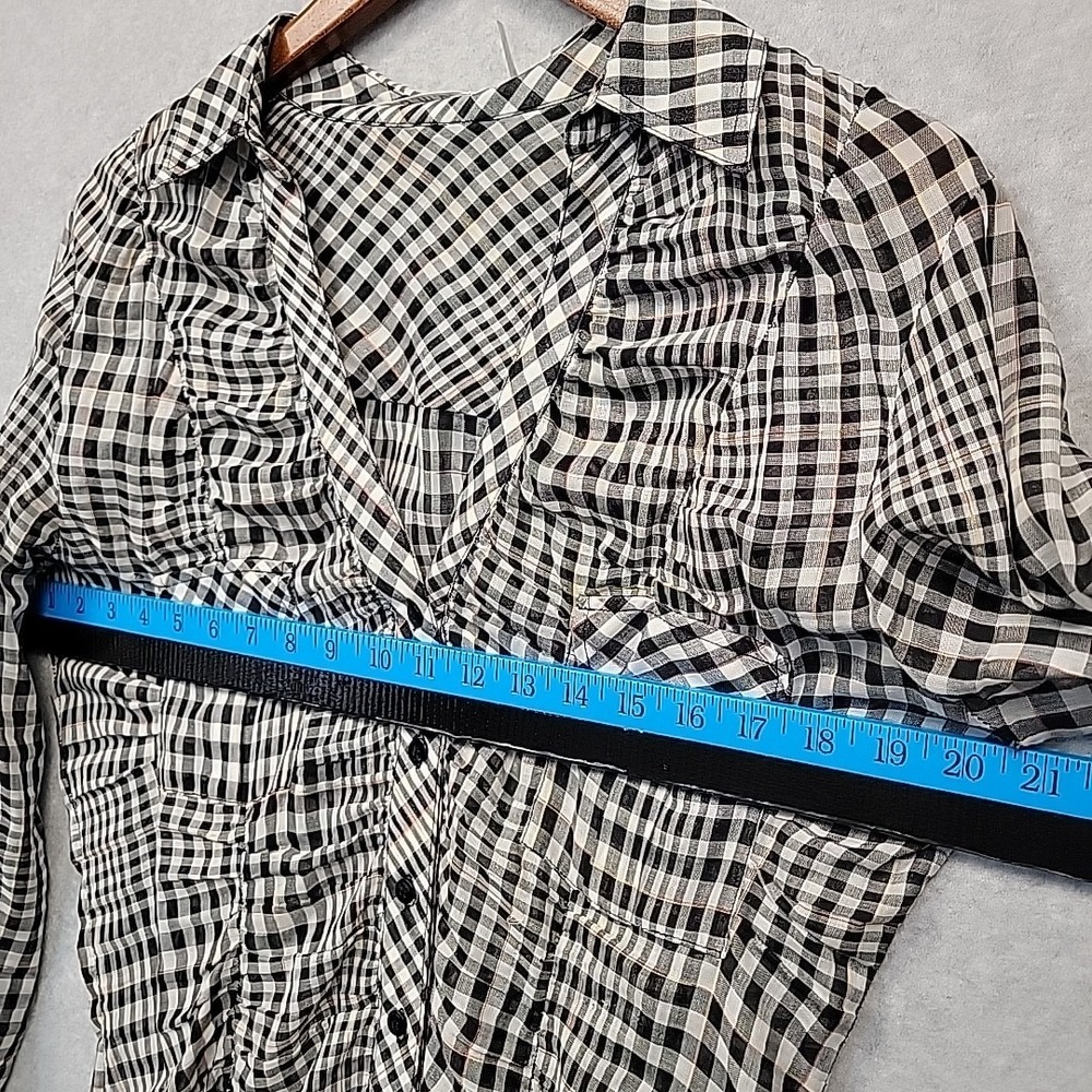 L.A.M.B. Ruched Plaid Button Front Roll Tab Blouse Shirt Pockets Womens Size 12 - Picture 10 of 13
